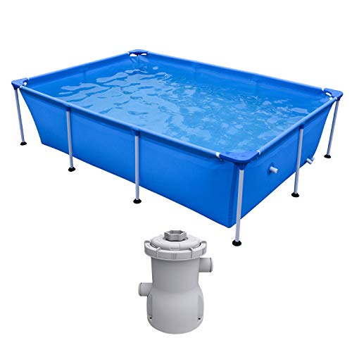 JLeisure Above Ground Rectangular Steel Frame Swimming Pool, 8.5 x 6 Ft Bundle w Clean Plus 300 GPH Above Ground Pool Filter Cartridge Pump