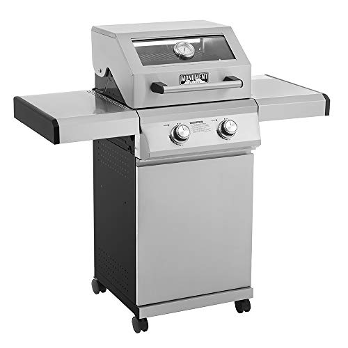 Monument Grills 14633 2-Burner Stainless Steel Liquid Propane Gas Grill with Clear View Lid, LED Controls