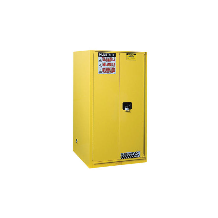 Justrite 90 Gallon Yellow Flammable Safety Cabinet, 1 Bi-Fold Self-Close Door - Sure-Grip