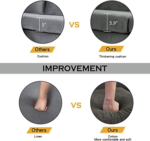 GAOPAN Modern Stylish Elegant Velvet Upholstered Sectional Sofa with Two Pillows, Home Villa Living Room Furniture Set U-Shape Symmetrical 4 Seaters Couch W/Double Wide Chaise Lounge,Black