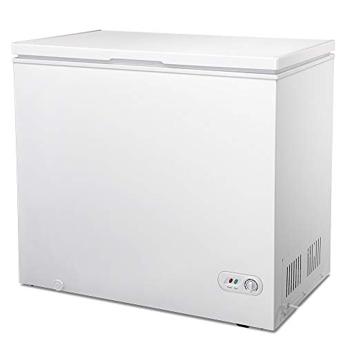 Joy Pebble Chest Freezer 7.0 Cubic Feet with Removable Baskets Free-Standing Top Open Door Freezers -4℉ to 6.8℉ Adjustable Temperature/Front Defrost Water Drain/Energy-saving/UL Certified-WHITE