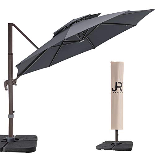JEAREY 11 Feet Double Top Round Deluxe Patio Umbrella Offset Hanging Umbrella Cantilever Patio Umbrella Outdoor Market Umbrella Garden Umbrella