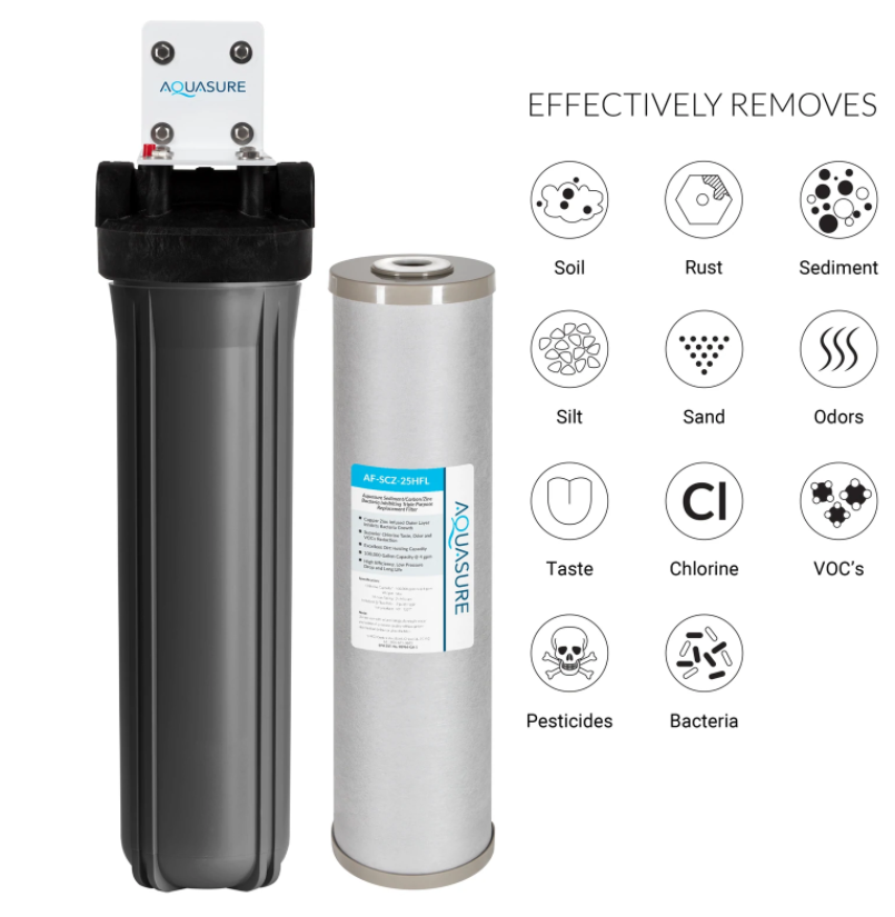Aquasure AS-FL-25SCZ Fortitude V2 Series Large Size High Flow Whole House Sediment/Carbon/Zinc Triple Purpose Water Filtration System New