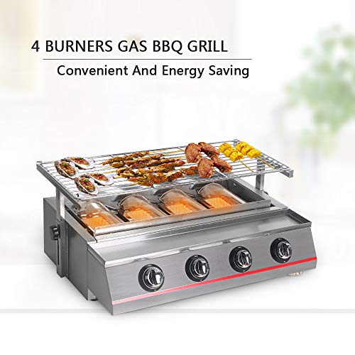 ITOPKITCHEN 4 Burners Gas BBQ Grill LPG Infrared Barbecue Stove Smokeless Adjustable Height Easy Cleaned Stainless Steel (Steel, Grey)