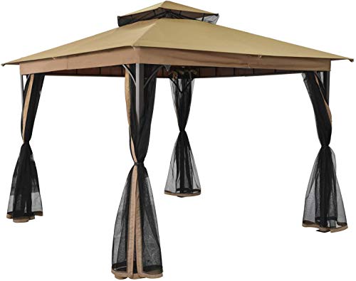 SUNA OUTDOOR 10 x 10 ft Gazebo Canopy Outdoor Shelter, Heavy Duty, Commercial Instant with Mosquito Netting, Beige