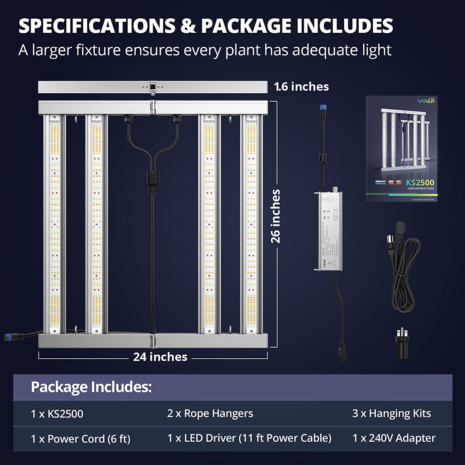Viparspectra KS2500 250W LED Grow Light New