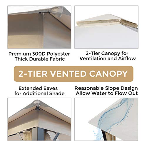 AsterOutdoor 10x10 Outdoor Gazebo for Patios Canopy for Shade and Rain with Mosquito Netting, Soft Top Metal Frame Gazebo for Lawn, Backyard and Deck, 99% UV Rays Block, CPAI-84 Certified, Beige