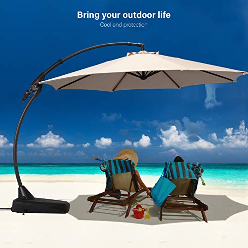 Aoboco Grand Patio Umbrella Napoli Advanced Curvy Aluminum Offset Umbrella, Patio Cantilever Umbrella with Base