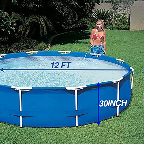 Metal Frame Pool, 12FT Round Above Ground Swimming Pool Blue for Backyard, Garden, Blue