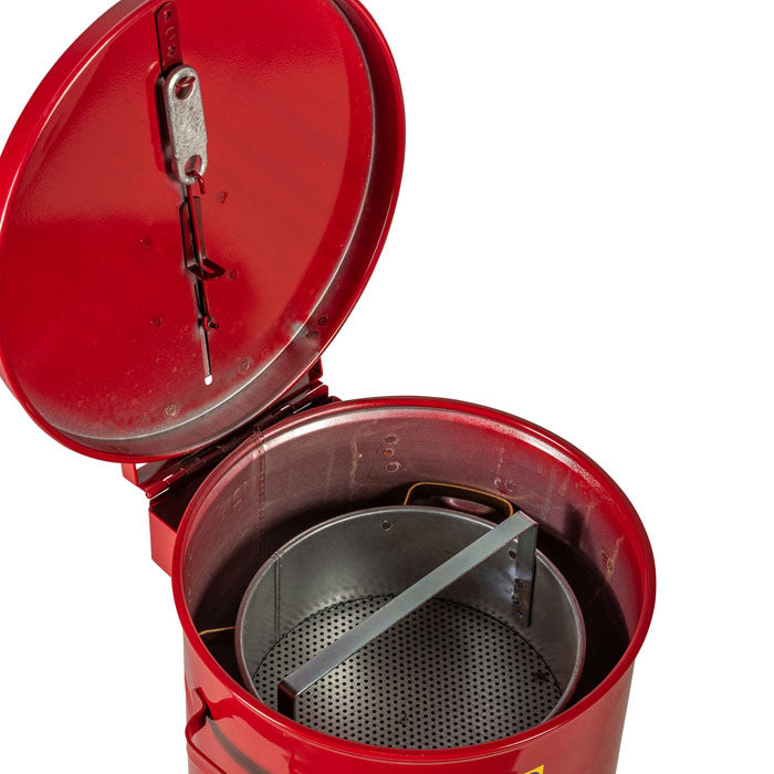 Justrite 1 Gallon, Wash Tank with Basket for Small Parts Cleaning, Self-Close Cover with Fusible Link, Steel