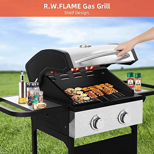 R.W.FLAME 16000BTU Liquid Propane Gas Grill with 2 Burners ，Stainless Steel Gas BBQ Wagon