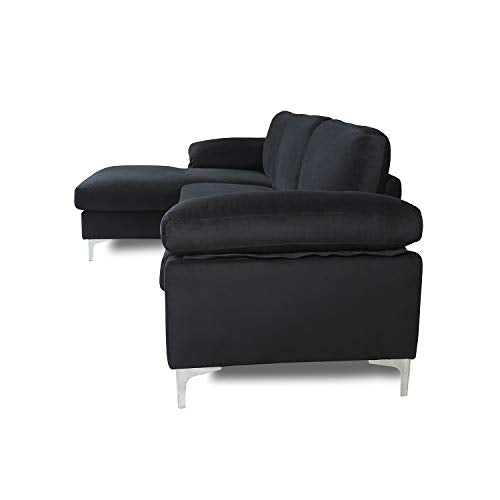 Modern Large Velvet Fabric Sectional Sofa, L-Shape Couch with Left Hand Facing Chaise Lounge