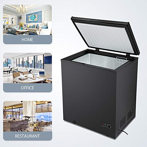 Joy Pebble Chest Freezer 5.0 Cubic Feet with Removable Baskets Free-Standing Top Open Door Freezers -4℉ to 6.8℉ Adjustable Temperature/Front Defrost Water Drain/Energy-saving/UL Certified-black