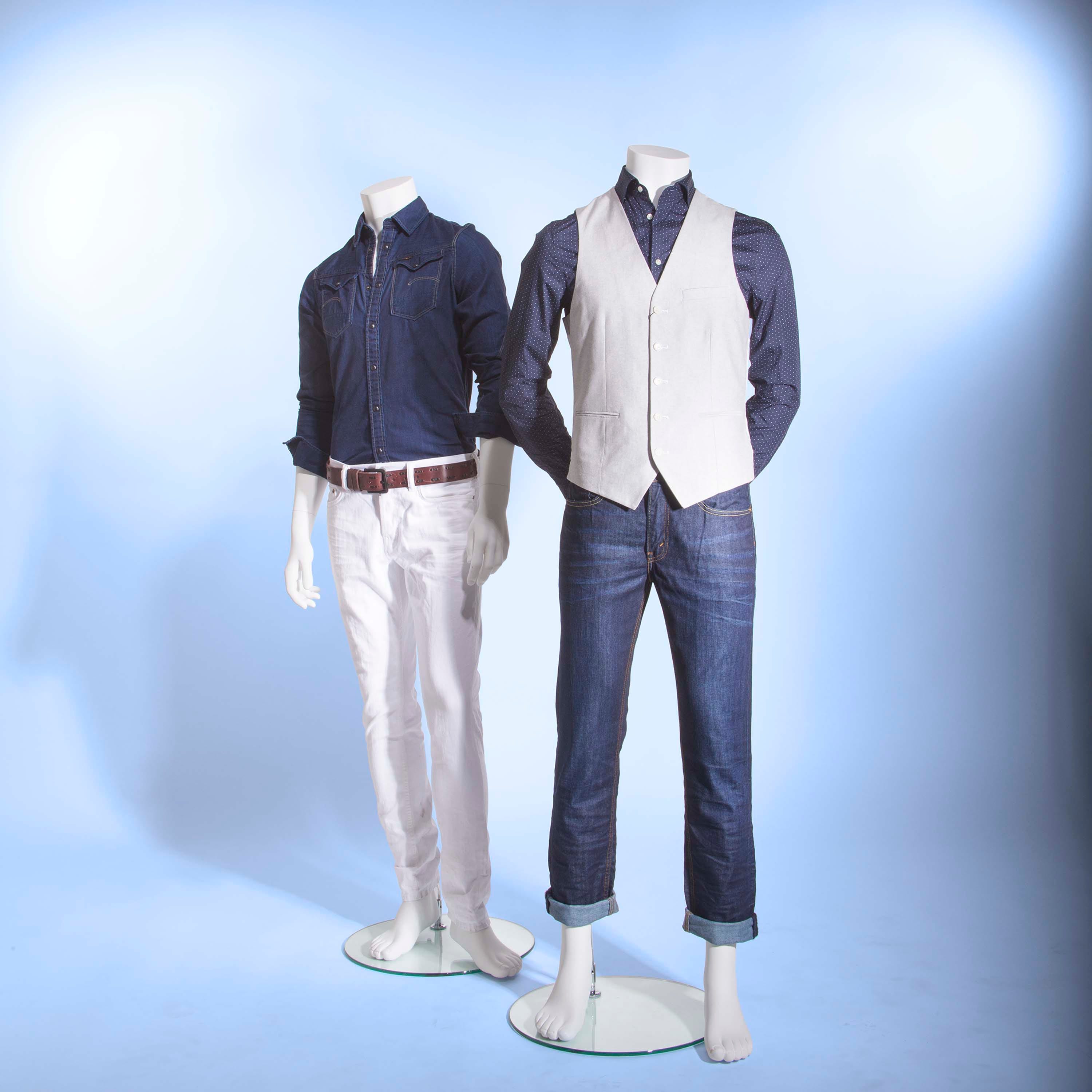 Econoco Male Mannequin - Headless, Hands on Hips, Right Leg Slightly Forward