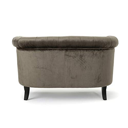 Christopher Knight Home Milani Tufted Scroll Arm Velvet Loveseat, Grey / Dark Brown