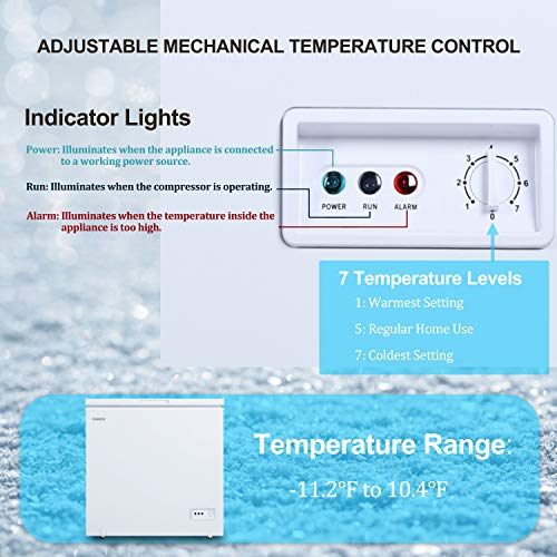 Galanz GLF50CWED01 Manual Defrost Chest Freezer, Mechanical Temperature Control, White, 5.0 Cu Ft