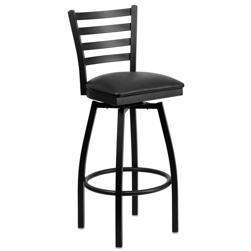 Flash Furniture Ladder Back Swivel Metal Barstool - Vinyl - Black - Hercules Series