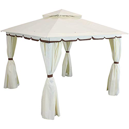 Sunnydaze Soft Top Patio Gazebo - 10 x 10 Foot Rectangle Outdoor Gazebo with Screens and Privacy Walls - Cream - Perfect for Backyard, Garden or Deck