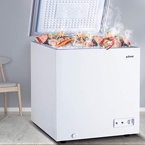 svhwe 7.0 Cubic Feet Chest Freezer Free-Standing Top Door Compact Freezers Energy Saving Low-Noise Deep Frezzer for House Apartment Garage Kitchen Office, Adjustable Thermostat (-11.2ºF~10.4ºF), White