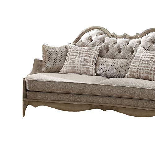 Benzara Classic Wooden 5 Pillows Sofa, Brown