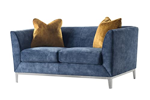 Acanva Luxury Mid-Century Modern Velvet Living Room Sofa, Loveseat, Navy Blue
