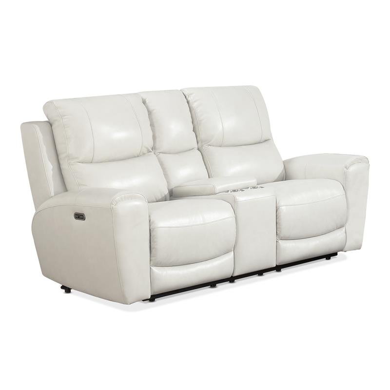 Leather Power Reclining Console Loveseat