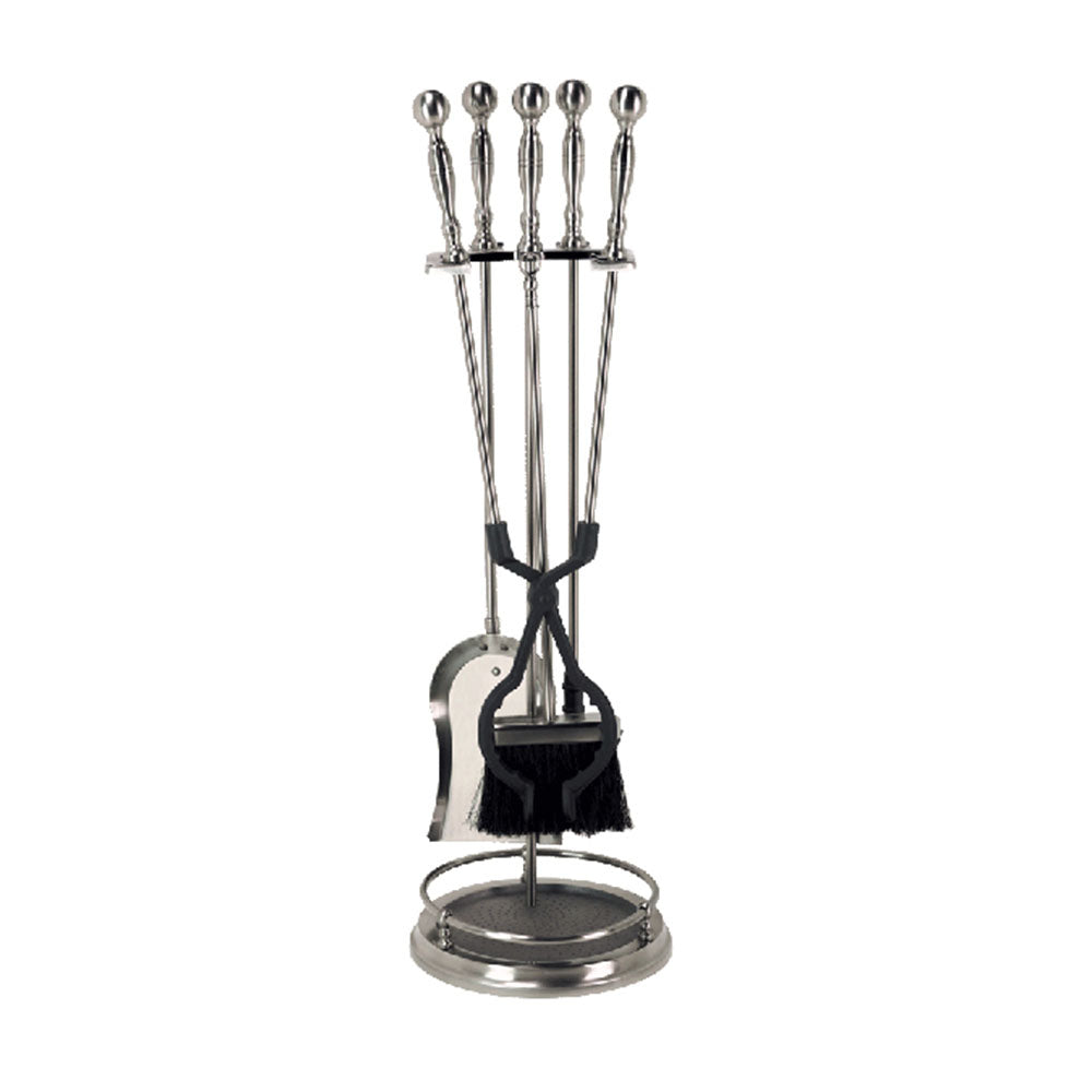 Dagan 5-Piece Pewter Fireplace Tool Set With Rail