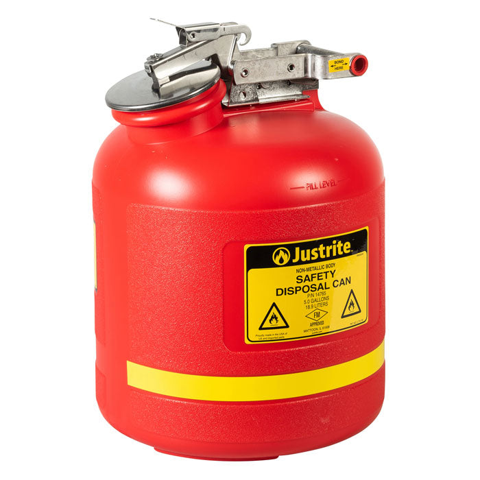 Justrite 5-Gallon, Polyethylene Safety Can For Liquid Disposal