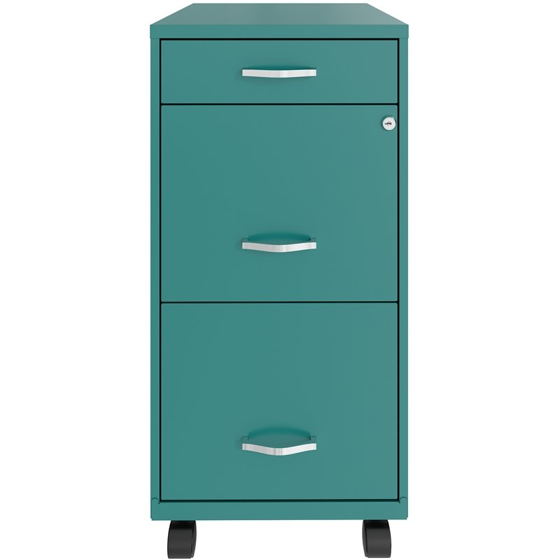 Space Solutions 18in Deep 3 Drawer Mobile Metal File Cabinet Teal