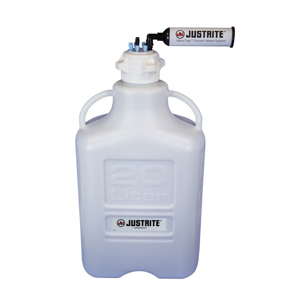 Justrite VaporTrap™ Carboy With Filter Kit, 20L HDPE, 83mm Cap, 6 Ports 1/8