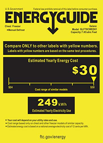 Galanz GLF70CWED01 Manual Defrost Chest Freezer, Mechanical Temperature Control, White, 7.0 Cu Ft