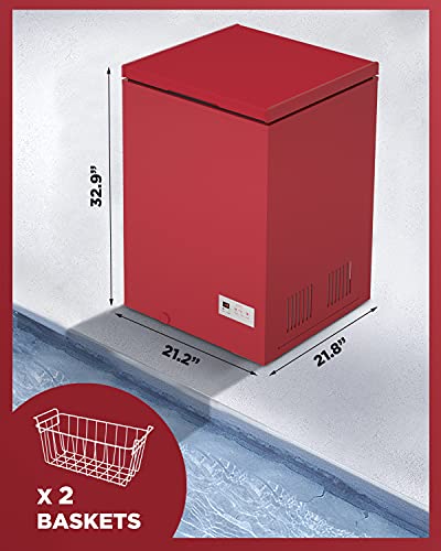 SOUKOO Chest Freezer Super-low temperature Freezers 14℉ to -40℉ (Red, 3.5 Cubic Feet)