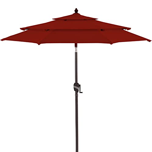 BLUU Sunbrella 9 FT 3 Tier Aluminum Patio Umbrella Outdoor Market Table Umbrellas Aluminum Frame with Push Button Tilt, Crank Lift & Ventilation, 5-Year Nonfading Sunbrella Canopy Spectrum Cherry