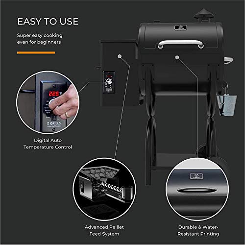 Z GRILLS 550A 2021 Upgrade Wood Pellet Grill 8-in-1 BBQ Smoker with Digital Controller, 590 Sq In, Black