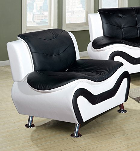 Lifestyle Contempraray Faux Leather Living Room Sofa Set, Black/White, 3 Piece