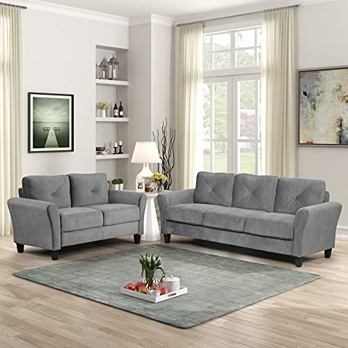 GAOFEIYANG Sectional Futon Bed 2 Piece Tufted Upholstered Sofa, Classic Mid-Century Living Room Furniture Set with Low Back Loveseat & 3 Seat Couch for Livingroom and Bedroom Office, Grey