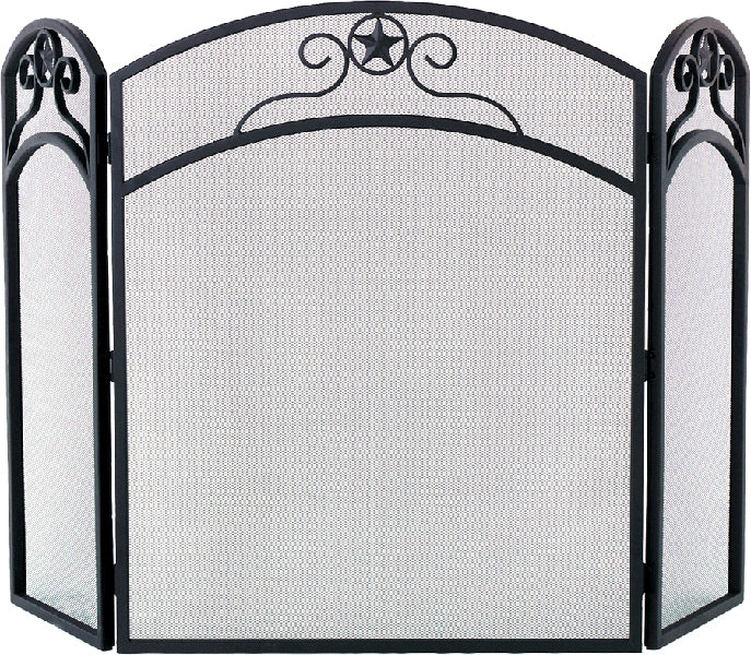 Dagan 3-Fold Black Wrought Iron Arched Screen with Star Design