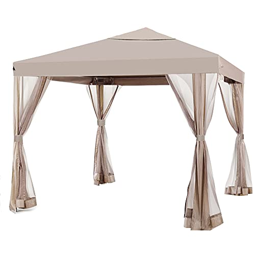 Abba Patio 10' x 10' Soft Top Gazebo with Mosquito Netting Mesh Outdoor Canopy Shelter for Garden, Courtyard, Barbecue Area or Deck, Brown