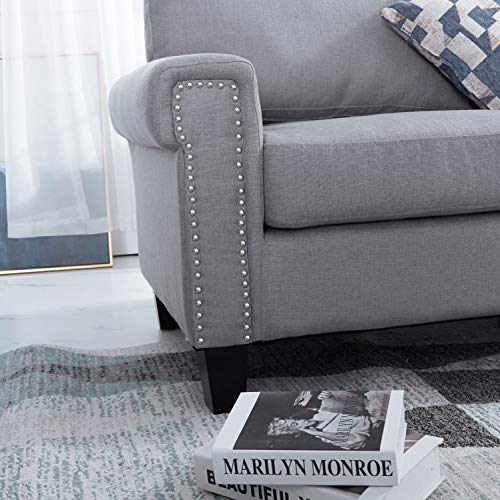 2 Piece Mid Century Modern Upholstered Sofa and Loveseat Sets Couch Living Room Furniture, Gray