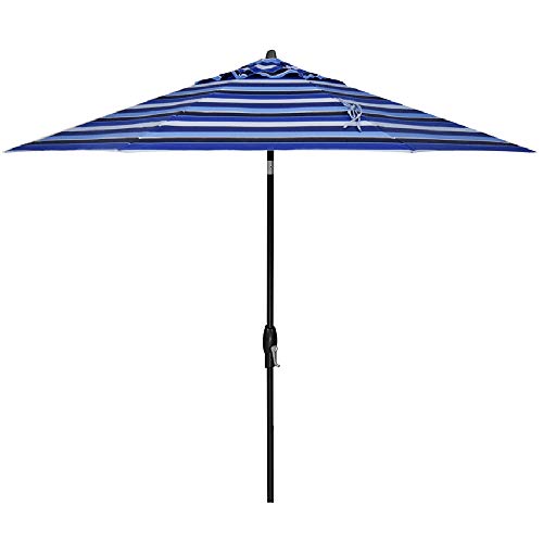 Treasure Garden 9-Foot (Model 810) Deluxe Auto-Tilt Market Umbrella with Black Frame and Sunbrella Fabric: Milano Cobalt Stripe (Includes Extended Frame Warrantee)