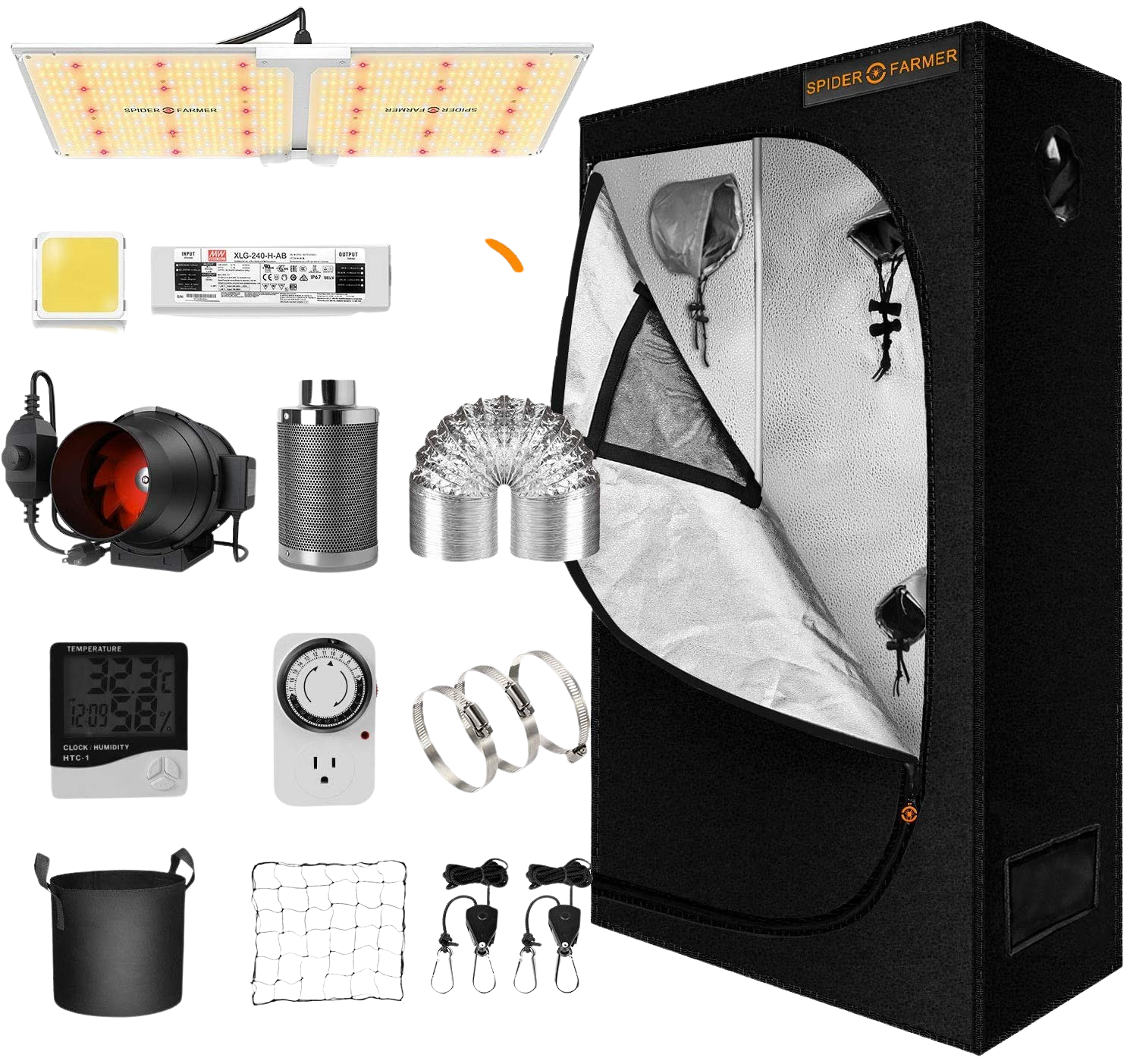 Spider Farmer Full Grow Kit SF2000 Full Spectrum Grow Light Dimmable Mean Well Driver 24