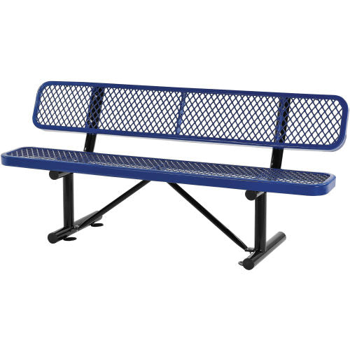 6 ft. Outdoor Steel Bench with Backrest - Expanded Metal - blue