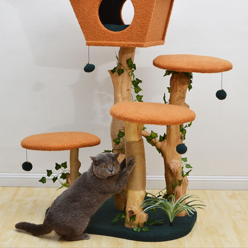 Brown Wood House Cat Tree