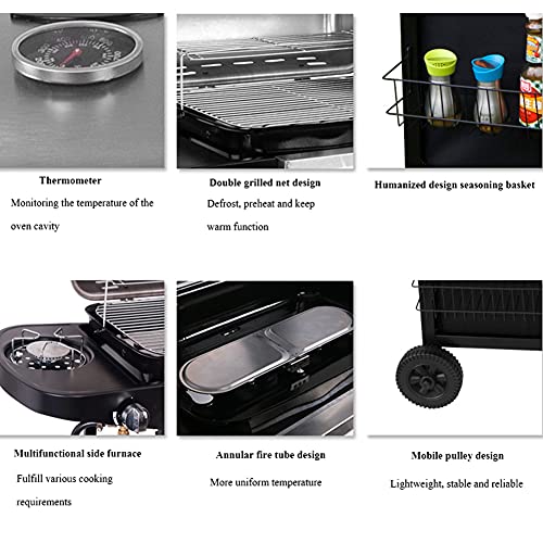 RSTJ-Sjef Double Burner BBQ Propane Gas Grill W/Side Furnace, Stainless Steel 20,000 BTU Patio Garden Barbecue Gas Stove for Outdoor Cooking