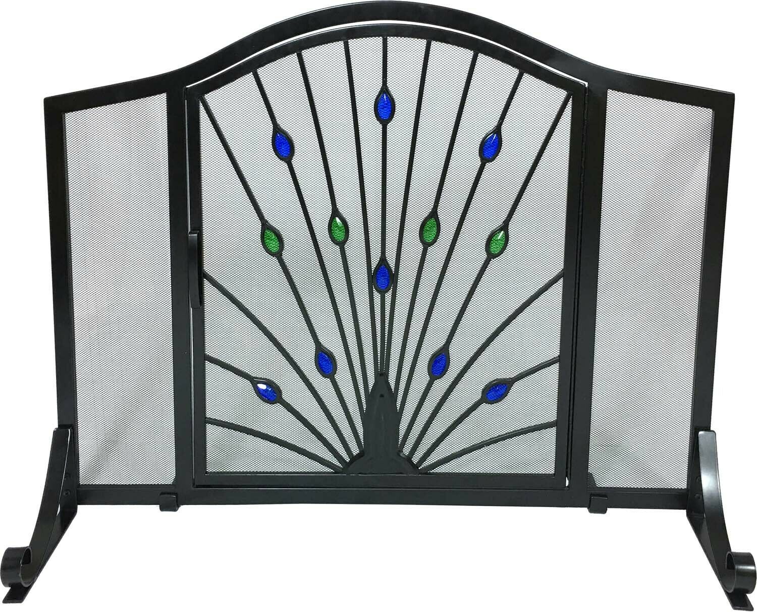 Dagan Wrought Iron Arched Panel Screen with Peacock Design