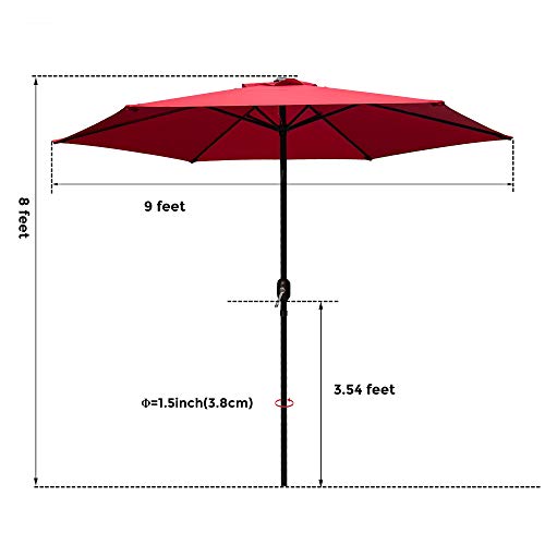 Abba Patio 9 Ft Fade Resistant Sunbrella Patio Umbrella with Auto Tilt and Crank, Alu. 8 Ribs, Red