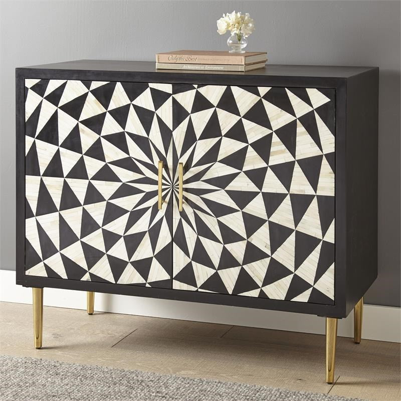Steve Silver Benzara Black and Ivory 2-Door Wood Accent Cabinet