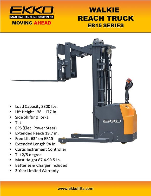 Ekko ER15 Walkie Reach Truck 3300 lbs. Load Capacity, 177
