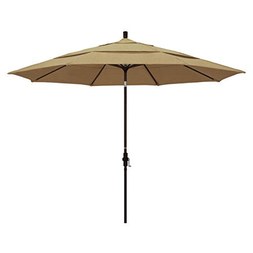 California Umbrella GSCU118117-5476-DWV 11' Round Aluminum Market, Crank Lift, Collar Tilt, Bronze Pole, Sunbrella Heather Beige Patio Umbrella, 11-Foot