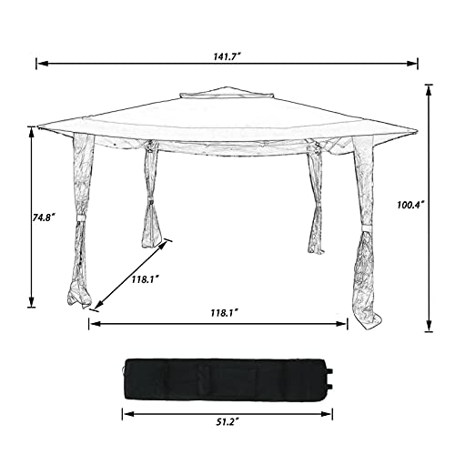 GFITNHSKI 12'x12' Outdoor Patio Gazebo Canopy Tent, Gazebo Double Tier Patio Canopy Steel Frame with Netting and Shade Curtains, UV Block Sun Shade Gazebo Canopy for Backyard,Patio,Party,Event